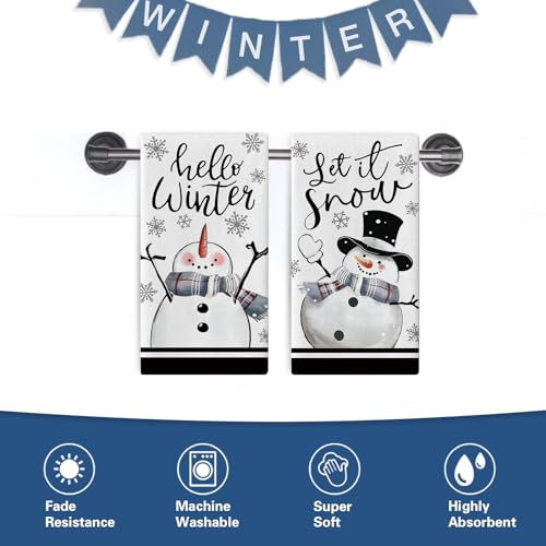 Hello Winter Snowman Kitchen Dish Towels Set of 2 – Croar