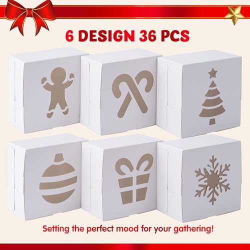 JOYIN White Christmas Cookie Gift Boxes - 36 Pack, 4x4x2.5 Inches, Holiday Bakery Treat Packaging