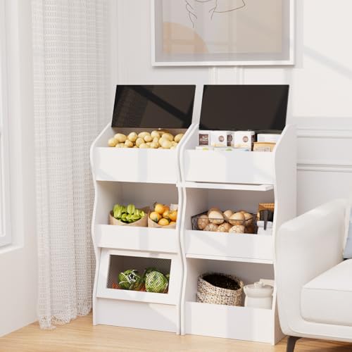 White Potato and Onion Storage Bin with 3-Tier Rustic Kitchen Organizer
