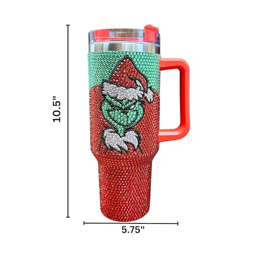 Lashicorn Rhinestone 40oz Christmas Tumbler with Handle & Straw - Holiday Bling Cup