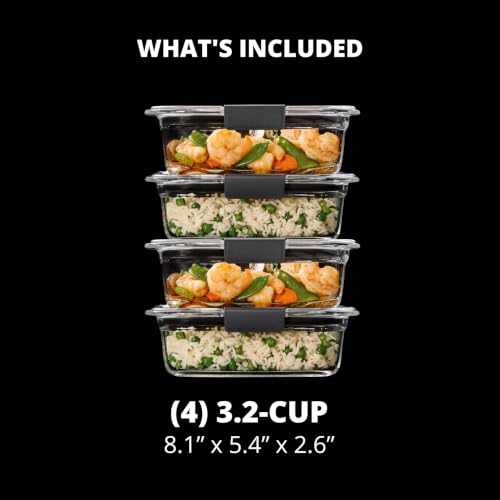 Glass Food Storage Containers Set of 4 - 3.2 Cup Leak-Proof, Airtight, Microwave Safe