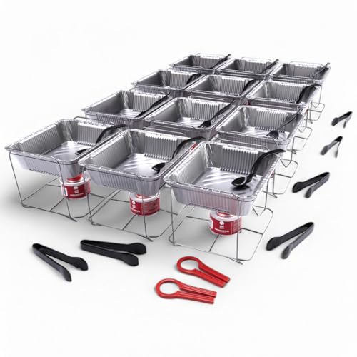 Complete Disposable Chafing Dish Buffet Set with Fuel Cans - 12 Pack