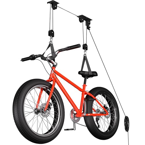 Heavy Duty Bike Hoist for Garage Ceiling - 85lb Capacity Pulley System