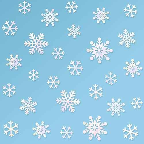 pinkblume 72pcs Iridescent White 3D Snowflake Wall Stickers Holographic Snowflakes Wall Decals for Winter Wonderland Christmas Frozen Nursery Xmas Showcase Window Wall Art Decor
