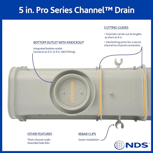 NDS 5-Inch Pro Series Deep Profile Channel Drain Kit with Plastic Grates & End Caps — Variation 1