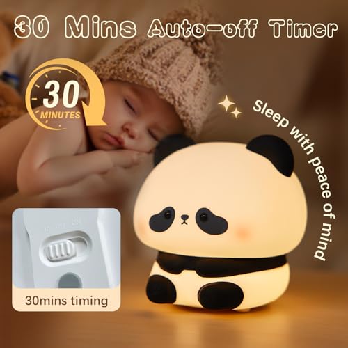 Cute Panda Night Light, LED Squishy Novelty Animal Night Lamp, Food Grade Silicone 3 Level Dimmable Breastfeeding Nursery Nightlight for Room Decor, Cute Gifts Stuff for Boys Girls Baby Children