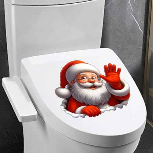 Christmas Toilet Sticker Funny Christmas Santa Claus Snowman Elf Toilet Seat Cover Decoration Waterproof Toilet Seat Lid Decal Bathroom Wall Sticker (Smile Santa Claus)