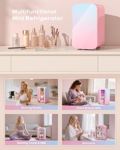 Pink Mini Fridge 6L for Skincare, Cosmetics & Drinks - Portable Cool & Warm