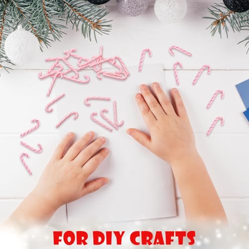 Giegxin 60 Pcs Christmas Mini Candy Canes for Crafts Plastic Candy Cane Ornaments Charms Decor Christmas Miniatures for Craft for Tree Hanging DIY Xmas (Pink and White)