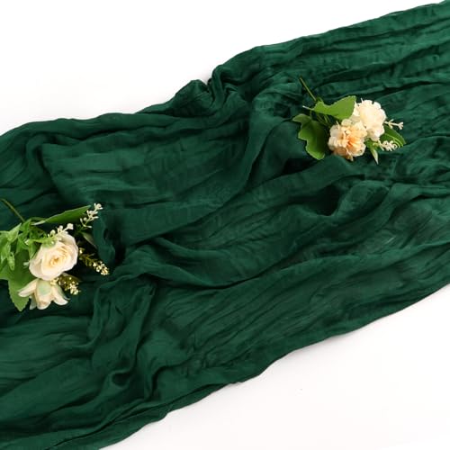 Dark Green Cheesecloth Table Runner - 10ft Christmas & Halloween Decor, Elegant Linen