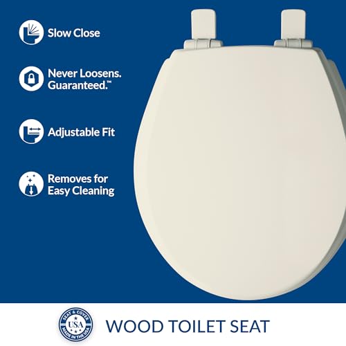 Mayfair Cassel Slow Close Round Toilet Seat - Easy Clean, Non-Slip, Made in USA, Biscuit