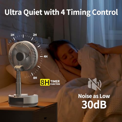 Socool 8-Inch Portable Foldable Fan with 20000mAh Battery, Remote, 8-Speed, Oscillating, White