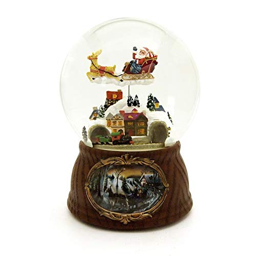 6.25in Brown & White Santa with Train Snow Globe - Musical Christmas Figurine
