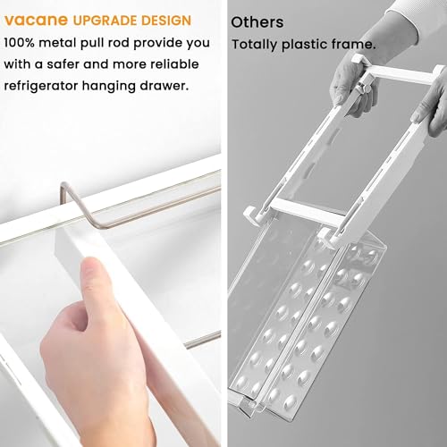 Vacane XL Deep Refrigerator Drawer Organizer, Adjustable 14-19.5 Inch Large Fridge Bin