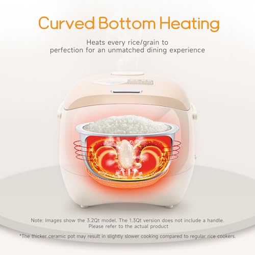 Joydeem 2.5-Cup Ceramic Rice Cooker with Pure Inner Pot, 1.2L, Health & PFOA Free