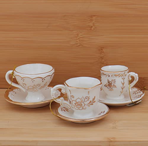 Kurt S. Adler Teacup Ornaments, White & Gold – 3 Assorted Porcelain Xmas Decor