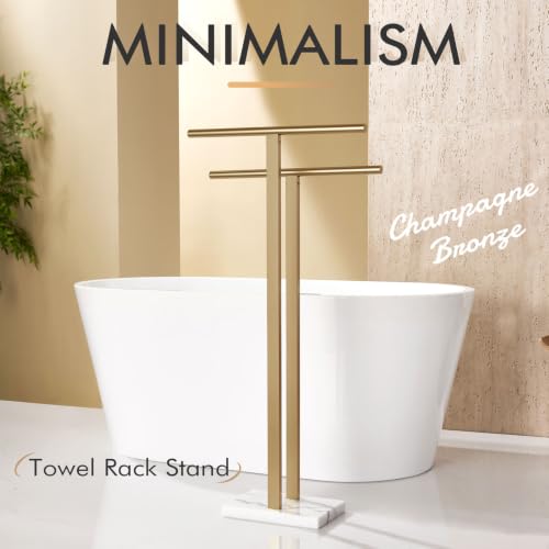 Standing Towel Rack with Marble Base - 2-Tier Bathroom Towel Holder - Champagne Bronze