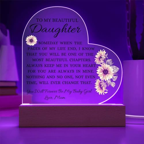 LED Heart Acrylic Plaque Gift for Daughter - Sentimental Message, Wooden Base
