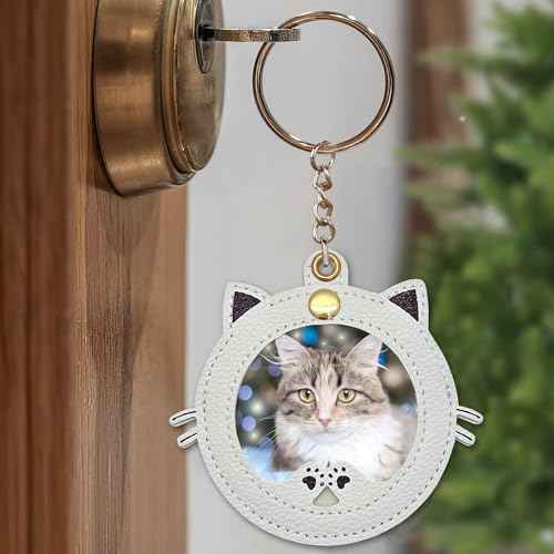 Cat Shape Picture Frames Ornament for Christmas Tree Picture Frames Christmas Ornament Leather White Personalized Cats Photo Frame Xmas Hanger Xmas Keepsake for Family Friends Cats Lover
