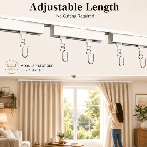 White Ceiling Curtain Track, 9-13 Ft Adjustable Heavy Duty Support 60 LB