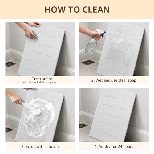 Yolife Large Diatomaceous Earth Bath Mat 32x20 Inches Non-Slip Quick Dry White Grey