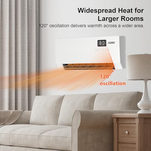 JNDRO 24-Inch Wall Mounted Electric Space Heater 1500W with LED Display & Remote