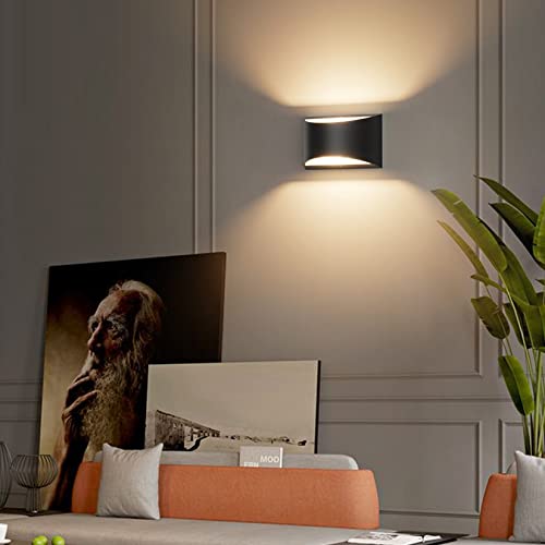 Aipsun Black Modern LED Wall Sconce Set of 2 | Indoor Up & Down Wall Mount Lights for Living Room & Bedroom, Warm White 3000K, Hardwired