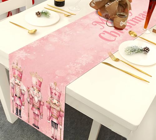 Pink Nutcrackers Christmas Table Runner Xmas Decoration Winter