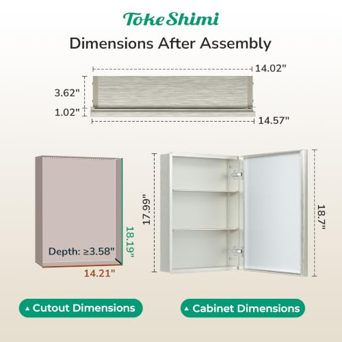 Bathroom Medicine Cabinet 14x18 with Mirror, Beveled Aluminum Frame, Adjustable Shelves - Brushed Nickel - Variation of Brushed Nickel / 14x18 in