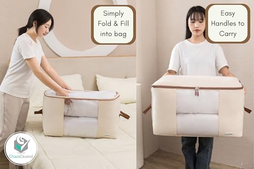 Comforter Storage Bags 2 Pack - Foldable Canvas Organizer for Pillows & Blankets