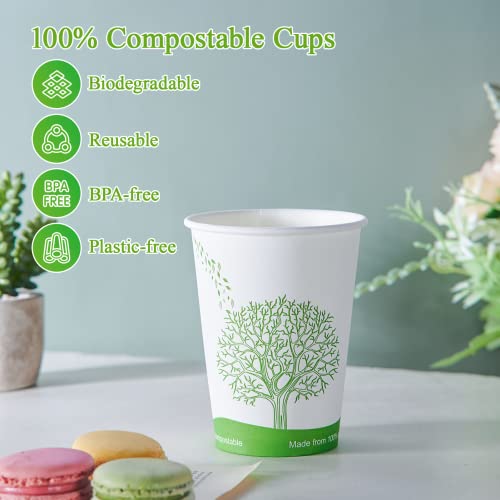 ECOLipak 240 Pack 12oz Compostable Paper Coffee Cups - Biodegradable PLA-lined Disposable Cups