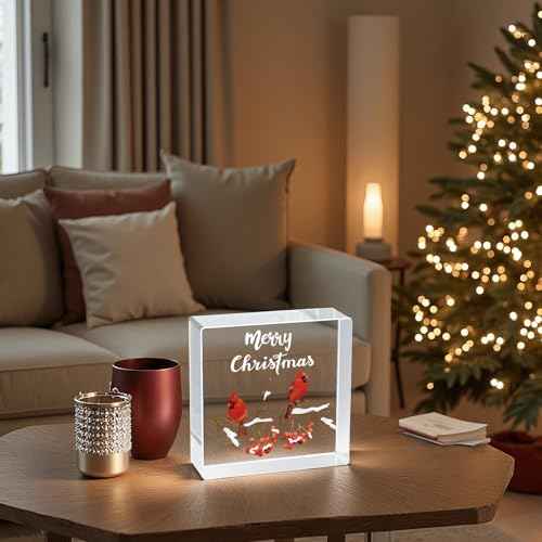 Christmas Table Decorations Christmas Decor Indoor Home Room Cardinals Office Bathroom Acrylic Sign Rustic Shelf Desk Decor Season Sign House Warming Gifts 4.5 x 4.5 Inch