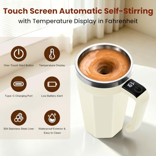LeadYuantop Self-Stirring Coffee Mug 18oz White, Rechargeable, Leak-Proof