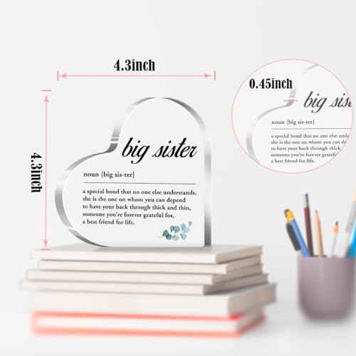 Sister Plaque Gifts for Big Sisters Birthday Christmas Graduation,Big Sister Definition Sign Acrylic Heart Plaque A517