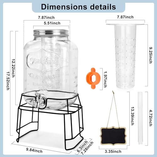2 Gallon Glass Beverage Dispenser with Stand & Leakproof Stainless Steel Spigot – Lemonade, Water, Iced Tea