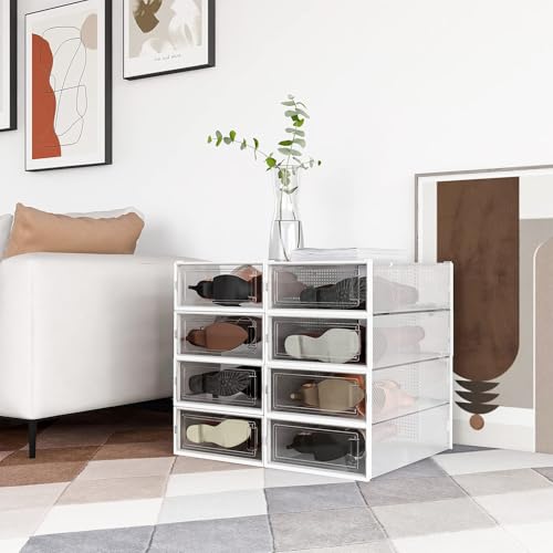 8-Piece Boot and Shoe Storage Box, Stackable Clear Plastic
