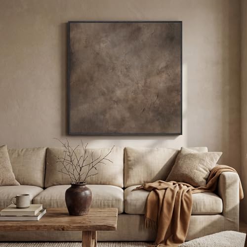 30x30 Inch Framed Neutral Brown Abstract Canvas Wall Art - Modern Living Room Decor