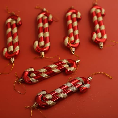 Luyoaozy 12pcs Red-Gold Glitter Candy Cane Christmas Ornaments for Tree Decor
