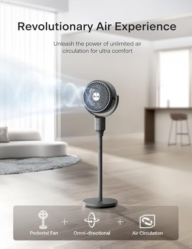 Pelonis Grey Pedestal Fan with Remote | Omni-Directional Oscillating Air Circulator