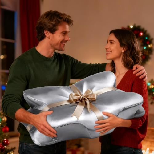 CCidea Silver Grey Cervical Neck Support Pillow with Removable Satin Cover – Ergonomic Memory Foam for Pain Relief & All Sleep Positions