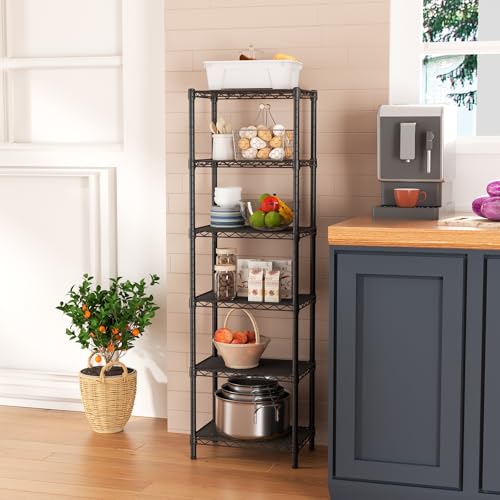 Adjustable 6-Tier Metal Wire Shelving Unit - Black, 10"D x 16"W x 63"H