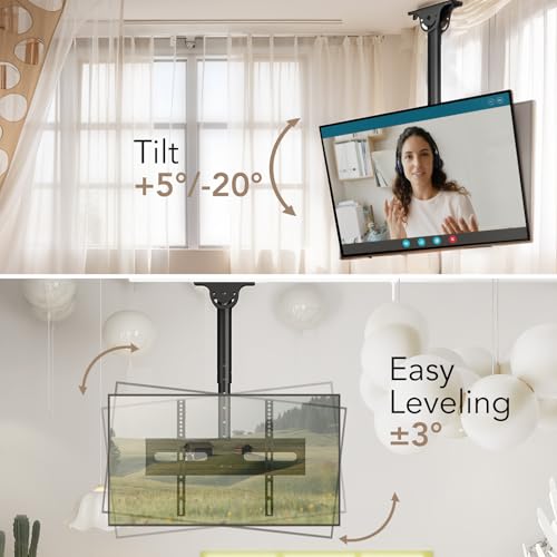 26-65 Inch Ceiling TV Mount Adjustable Bracket for Flat-Panel LCD LED OLED 4K TVs - Max VESA 400x400mm, Holds 88 lbs, Without Power Outlet