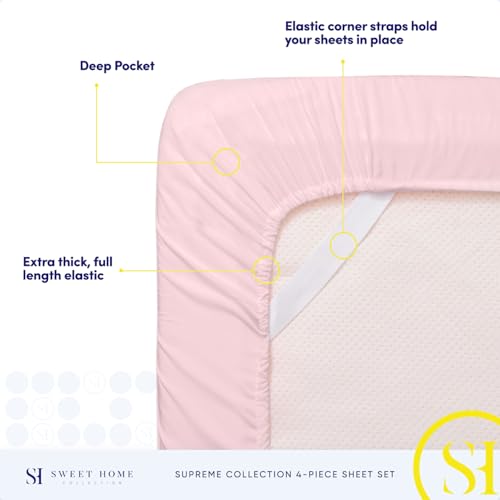 Pink Full 1800 Thread Count Egyptian Microfiber Sheet Set with Elastic Fitted Sheets
