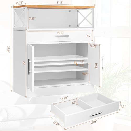 Shintenchi Kitchen Buffet Cabinet with Adjustable Shelf, Modern