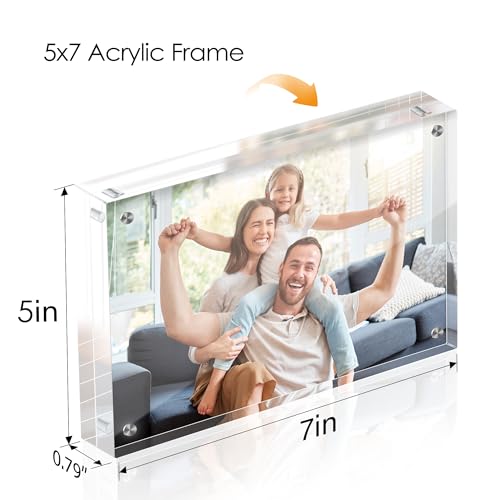 Fisnish 5x7 Acrylic Picture Frame Set of 6 - 20mm Thick Tabletop Display, Includes Variation of 6 Sets