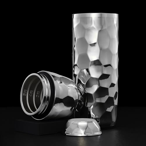 HexClad 25 oz Chrome Vacuum Insulated Cocktail Shaker with Jigger & Strainer