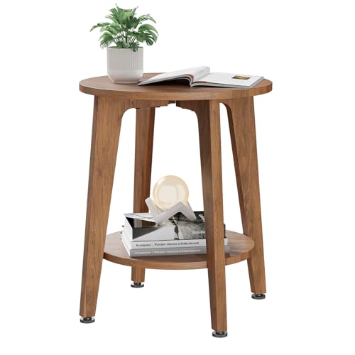 Small Rustic Walnut Side Table with Tapered Legs - 15.75"D x 20.3"H, Compact End Nightstand