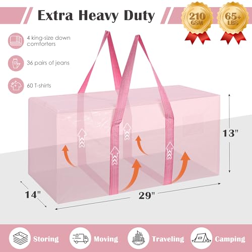 Pink 12 Pack Heavy Duty Waterproof Moving Bags 93L with Full-Open Side Zipper