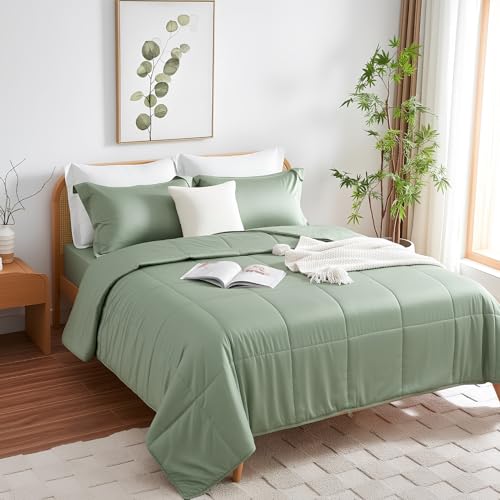 NEXHOME PRO King Size Bamboo Viscose Comforter Sage Green 106x90 Ultra-Soft Breathable All-Season Bedding