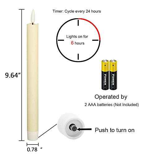 Wondise Ivory Flameless Taper Candles with 6HRS Timer, 2 Pack Battery Operated LED Flickering 3D Flame Real Wax Candles for Christmas Thanksgiving Fireplace Halloween Decorations